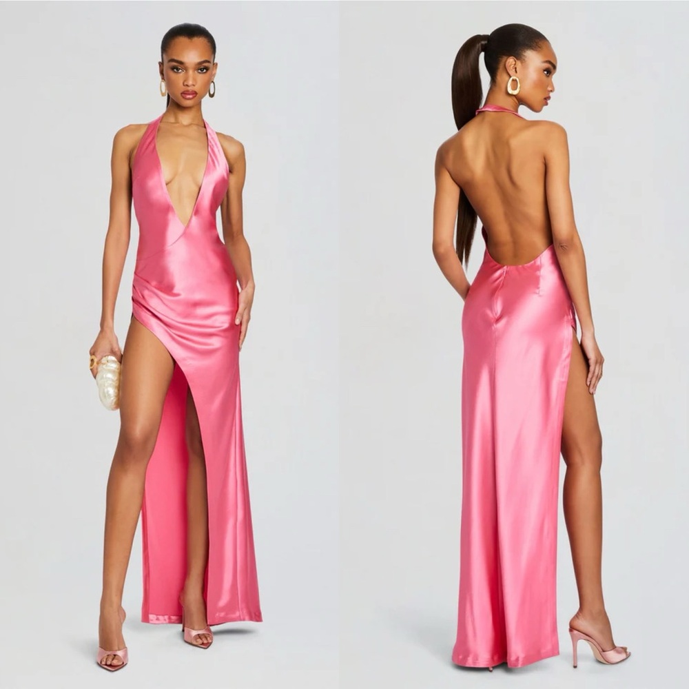Retrofete Valeria Silk Halterneck Maxi Dress Candy Pink NEW with tags - Picture 10 of 12